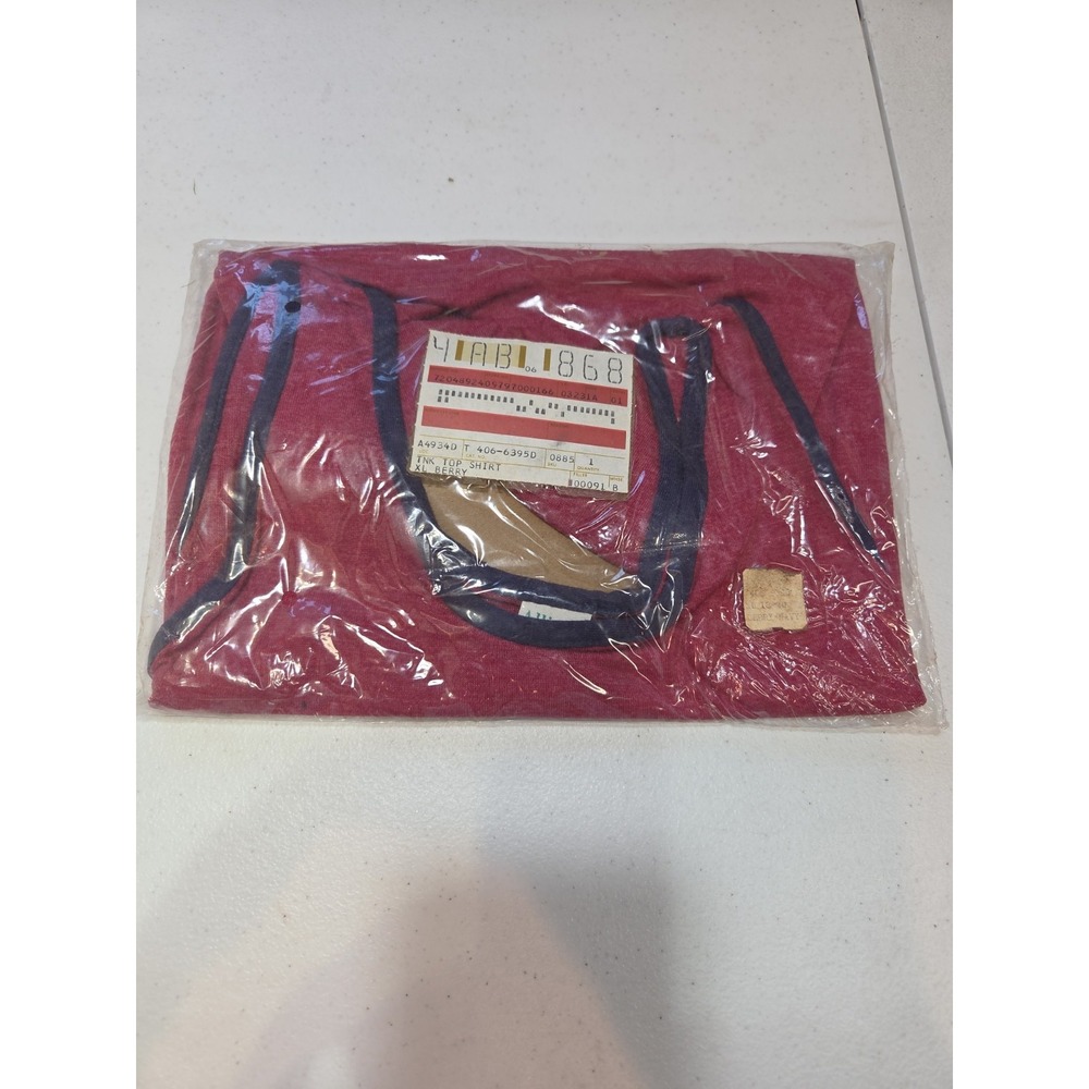 Vintage Allison Womens Berry Red Navy Trim Tank Top Shirt‎ Sealed Deadstock 70s